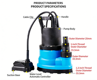 Pompe submersible basse pression 400W 0.6HP avec fonction marche/arrêt automatique, 220V, faible aspiration, en plastique, 25-40mm, OEM, 7m/h pour transfert d'eau industriel
