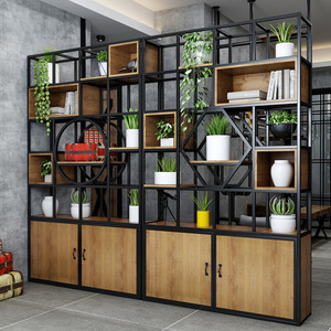 Display grandi piante da <span class=keywords><strong>doccia</strong></span> armadio portaoggetti artistico libreria in legno con struttura in ferro libreria di Design - Product Image 3