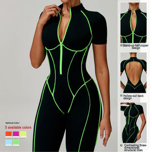 Vestuário Fitness Womens One Piece Cor Brilhante Contraste Backless Bum Bodysuit Ginásio <span class=keywords><strong>Yoga</strong></span> Fitness Macacão Ginásio - Product Image 1