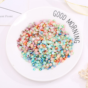 ลูกปัดพลาสติกครึ่งวงกลมสีสันสดใสแบบมีฐานเรียบสำหรับตกแต่งเล็บ DIY และเคสโทรศัพท์ - Product Image 3