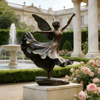Statue d'ange en bronze artisanale moderne grandeur nature en pose de danse classique, avec couleur personnalisée, pour parc public