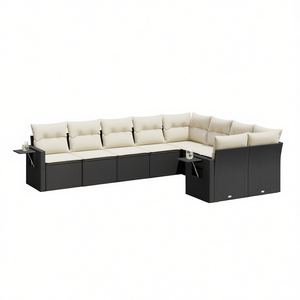 Ensemble de canapés de jardin modulaires D0100XF46QT en rotin PE noir, meubles d'extérieur avec coussins en mousse haute densité, élégants et durables - Product Image 1