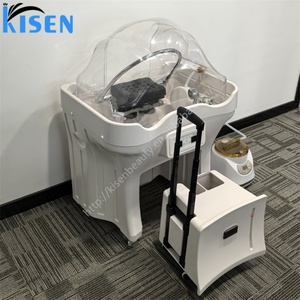 Bac à shampoing Kisen moderne, haut de gamme, sans tuyauterie, avec appui-tête en silicone et roulettes à frein pour usage domestique ou en salon - Product Image 6