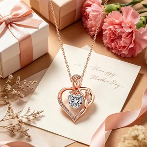 Collana con Pendente a Cuore di Rosa 12CT, Moissanite, Zaffiro, Rubino, Smeraldo Coltivati in Laboratorio - Argento Sterling S925 Placcato Oro Bianco/Rosa 18K - Product Image 5