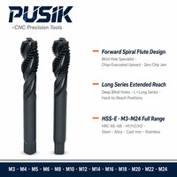 Tap Mesin Baja Tahan Karat Lubang Buta Dalam, Tangkai Panjang, Spiral Flute, Lapisan TiCN Kobalt M35, HSS-E, DIN376 M2 M20