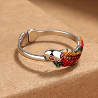 Bijoux de Style chinois cloisonné émail carpe anneau rétro Style ethnique pur fait à la main ouvert réglable anneau bonne chance attirer les bijoux