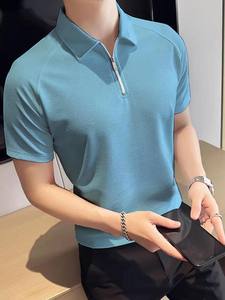 เสื้อยืดแขนครึ่งแขนผ้าโพลีเอสเตอร์สำหรับผู้ชายมีซิปคอโปโล - Product Image 2