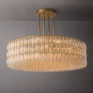 <span class=keywords><strong>Lampadario</strong></span> Elegante in Stile Francese, Portacandele Vintage in Vetro Champagne per Soggiorno e Ristorante, Lampada a Sospensione in Vetro Verde - Product Image 6