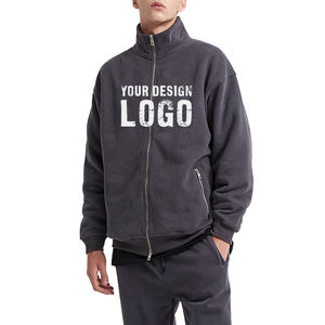 Sweat-shirts pour hommes de haute qualité à épaules tombantes avec fermeture éclair et col montant, style streetwear décontracté, couleur unie, fermeture éclair, sweat-shirts surdimensionnés pour hommes - Product Image 3