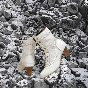 Bottines à lacets pour femme, collection automne-hiver, avec découpes en dentelle, talon épais et fin, à pampilles, rehaussantes - Product Image 2