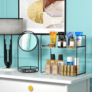Organizzatore a 2 livelli in acrilico per cosmetici e prodotti skincare, da appoggio su bancone o scaffale sottolavello da cucina - Product Image 6