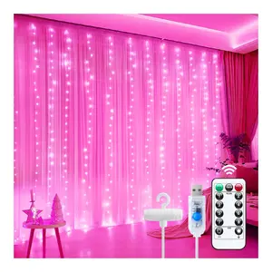 Cortina de luz LED com controle remoto para janelas e cortinas, luz de fadas com efeito de mudança de cor, estrela cintilante 300