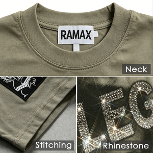 เสื้อยืดโอเวอร์ไซส์ RAMAX สำหรับผู้ชาย แขนสั้น ผ้าฝ้าย 100% พิมพ์ลายกลิตเตอร์ ประดับเพชร ลายรูปภาพ สไตล์สตรีท คอกลม - Product Image 3