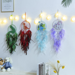 <span class=keywords><strong>Attrape</strong></span>-rêves dinosaure pour enfants plume fait à la main décor à la maison tenture murale avec Double anneau pour chambre d'enfant garçon cadeau d'anniversaire - Product Image 1