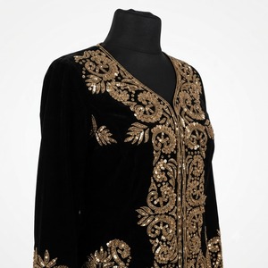 Premium <b>Velvet</b> Black <b>Jacket</b> for <b>Women</b> with Elaborate Gold Sequin Thread Embroidery Hand Embellished Finish Elegant Designer - Product Image 2