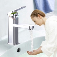 Robinet de lavabo carré monocommande chaud/froid en alliage de zinc chromé, à montage sur plan, avec cartouche céramique, pour design moderne