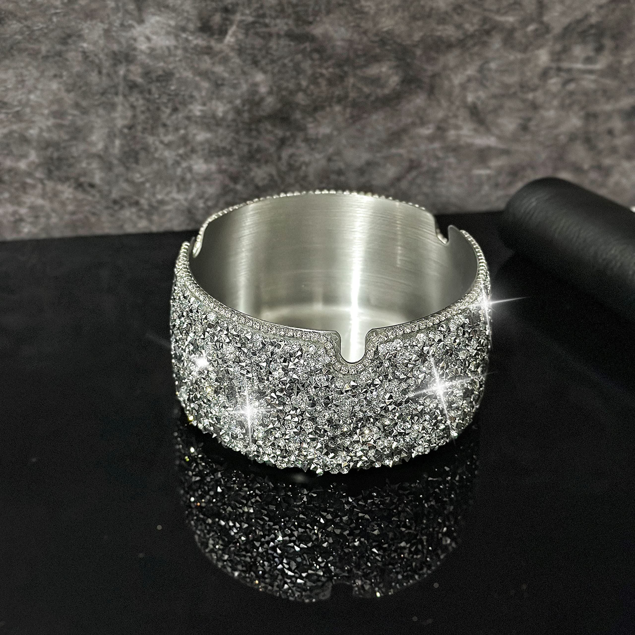 Sparkling Silver Ashtray - Bling Diamond Rhinestone Decor