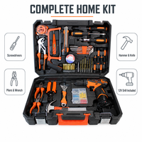 Kit d'outils ménagers 47 pièces avec perceuse sans fil, ensemble d'outils de réparation, tournevis, pinces, marteau, clé à molette, mallette rigide, bricolage, maison, OEM personnalisé
