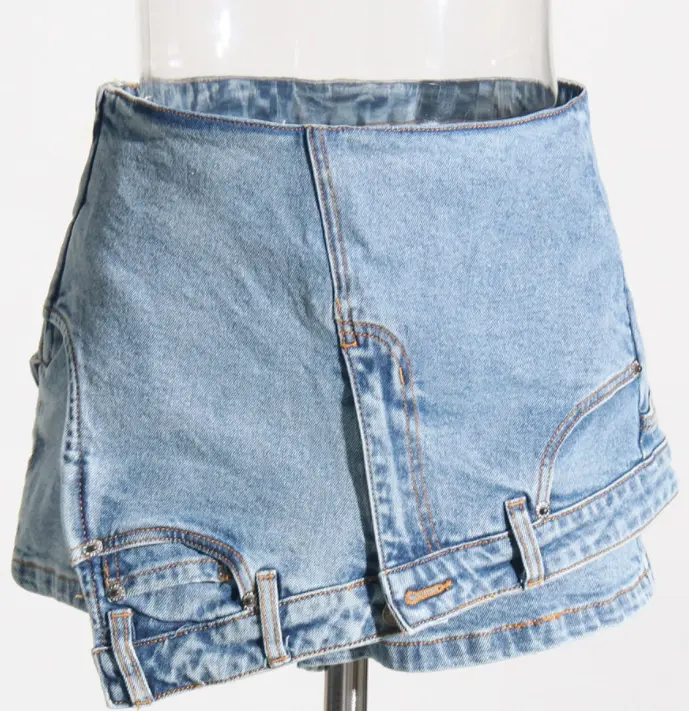 WY9696 Denim patchwork shorts 2023 summer new high waist irregular washed jeans women trend shorts