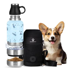 2024 नई 32 ऑउंस स्टेनलेस स्टील कुत्ते की पानी की बोतल, पोर्टेबल कुत्ते की पानी की बोतल w/वियोज्य भोजन के कटोरे, कुत्ते के लिए यात्रा पानी की बोतल