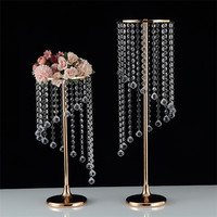 Décoration de mariage, support de fleurs en métal et cristal, centre de table en forme de lustre doré