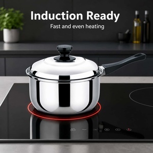 Ensemble de 3 casseroles classiques en acier inoxydable avec poignées en bakélite pour la cuisson, la soupe, le bouillon et le lait - Vente en gros - Product Image 3