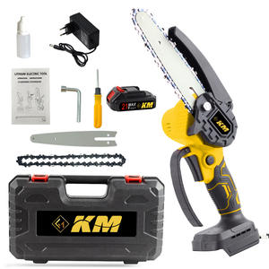 Tronçonneuse sans fil Km 4 pouces, alimentée par batterie au lithium, outil de coupe d'arbres portable pour extérieur, avec étui et accessoires - Product Image 1