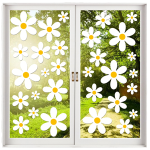 Jinyi White <strong>Daisy</strong> Leaves Cartoon Fruits Animal Window <strong>Wall</strong> Waterproof Self Adhesive Peel and Stick Home Decor Floral <strong>Sticker</strong> - Product Image 1