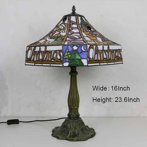 LongHuiJing European Floral Stained Glass Tiffany Desk <b>Lamp</b> with Antique Art Style Lotus Zinc Alloy <b>Base</b> AC Powered - Product Image 4