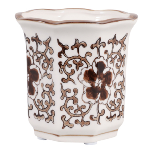 Candela profumata in ceramica scanalata con motivo floreale marrone per decorare il soggiorno, uso interno ed esterno - Product Image 3