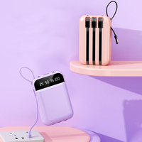 Batterie externe portable 10000 mAh avec logo personnalisé, 4 câbles de charge intégrés, double USB Type-C et lumière LED