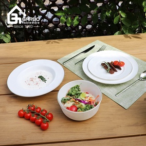 Assiette à soupe en verre opale blanc de luxe avec bord doré, 200 mm, vaisselle en verre laiteux, assiette ronde à rayures, plat profond en verre de 20 cm - Product Image 1