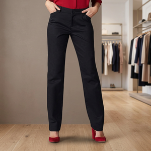 Women's <b>Straight</b> <b>Leg</b> <b>Black</b> Crepe Pants Mid Waist Regular Fit Anti-Wrinkle Office <b>Lady</b> Full Length Solid Color Polyester <b>Trousers</b> - Product Image 4