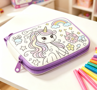 Sac en tissu licorne à personnaliser pour enfants, kit de coloriage DIY réutilisable avec marqueurs lavables, ensemble d'activités pour enfants