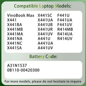 Batería de Repuesto para Portátil A31N1537 para <span class=keywords><strong>Asus</strong></span> <span class=keywords><strong>VivoBook</strong></span> <span class=keywords><strong>Max</strong></span> X441UA X441UV A441U F441U R414UV - Product Image 2