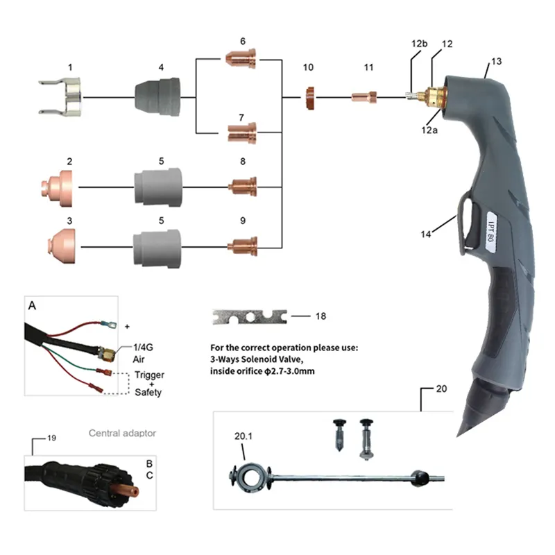 Inlit changzhou fabricante de solda, stricking traseiro 6m 80amp ipt80 tocha manual de corte de energia de plasma com controle de altura