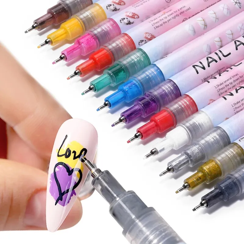 Waterproof Graffiti Pen Nail Art Drawing Painting Liner Brush Abstract Lines Fine Details Flower 3D DIY Nail Manicure Tools