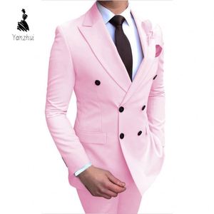 Traje de Dos Piezas de Color Sólido Personalizable con Etiqueta de Talla Asiática YZ para Hombre, Blazer y Pantalones Casuales de Negocios - Product Image 4