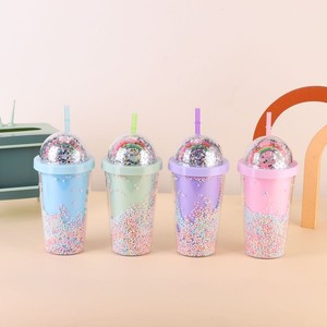 Lovely 450ml Four Fresh Macaron Tone Minimalist Themed Double Wall Plastic Straw Tumbler with Decorative Iridescent Confetti - Product Image 6