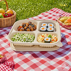 Caja Ecológica Portátil <span class=keywords><strong>de</strong></span> Almidón <span class=keywords><strong>de</strong></span> Maíz con 4 Compartimentos para Llevar Comida, Caja Desechable para Almuerzo/Arroz con Tapa - Product Image 4