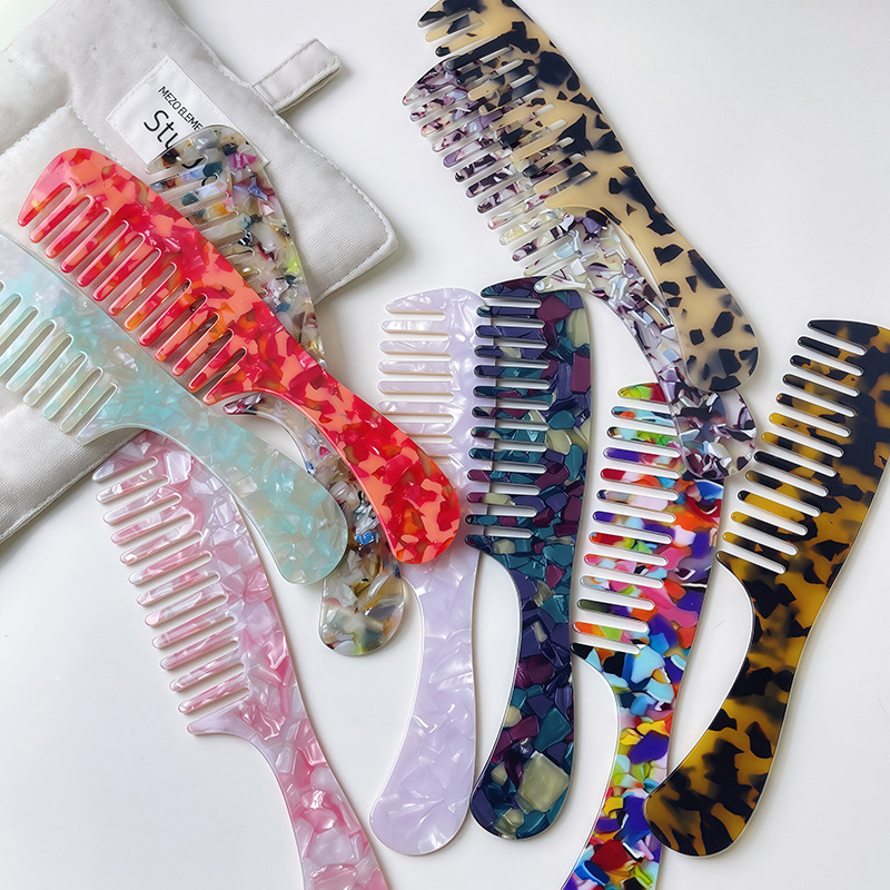 High Quality Marble Pattern Hair Comb Portable Wide Tooth Acetate Makeup Comb for Bangs & Cross-Border Use