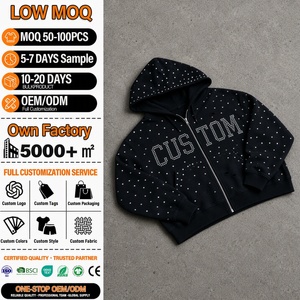 Sweat à capuche zippé noir personnalisé pour homme avec logo à pois sur le devant, style streetwear, coupe oversize, manches classiques, en molleton respirant - Product Image 5