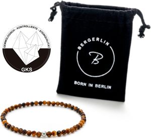 BERGERLIN Echtes Tigerauge Naturstein mit 925 Sterling Silber Perlenarmband für Männer und Frauen mit Echtheitszertifikat - Product Image 2