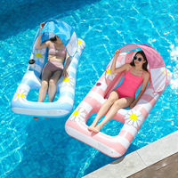 Stock transfrontalier prêt à l'emploi : Chaise longue gonflable en PVC pour adulte, double usage, avec pare-soleil et motif marguerite, épaissie, pour la natation