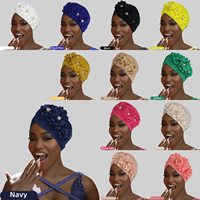Turban en satin écologique de diverses couleurs, pliable, avec applique pastèque et trois fleurs, chapeau indien tendance pour femme