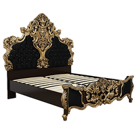 Lit King Size Baroque Noir et Or Moderne de Luxe, Cadre de Lit Sculpté à la Main, Capitonnage Rembourré pour Projet Villa, Palais, Hôtel