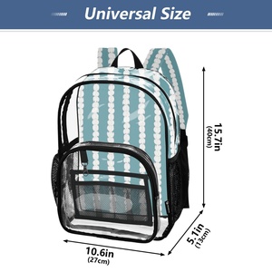 Hawaii Blue Crown Print Custom Design Teen Girls See Through Bookbag Transparent PVC Bag Casual Clear <b>Backpack</b> with Black Trim - Product Image 4