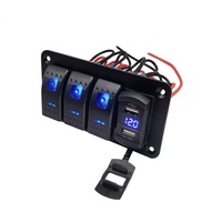 Panneau de commutation à bascule en aluminium 3 gangs SPST marche/arrêt avec double prise de charge USB et voltmètre LED bleu pour voiture, camping-car, bateau