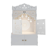 Temple Hindou Mandir Pooja Blanc Autoportant en Bois avec Portes pour la Maison