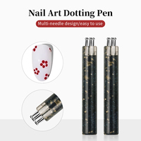 Stylo à points pour nail art 5 en 1, forme de fleur, outils à points en acier inoxydable avec manche en acrylique brillant